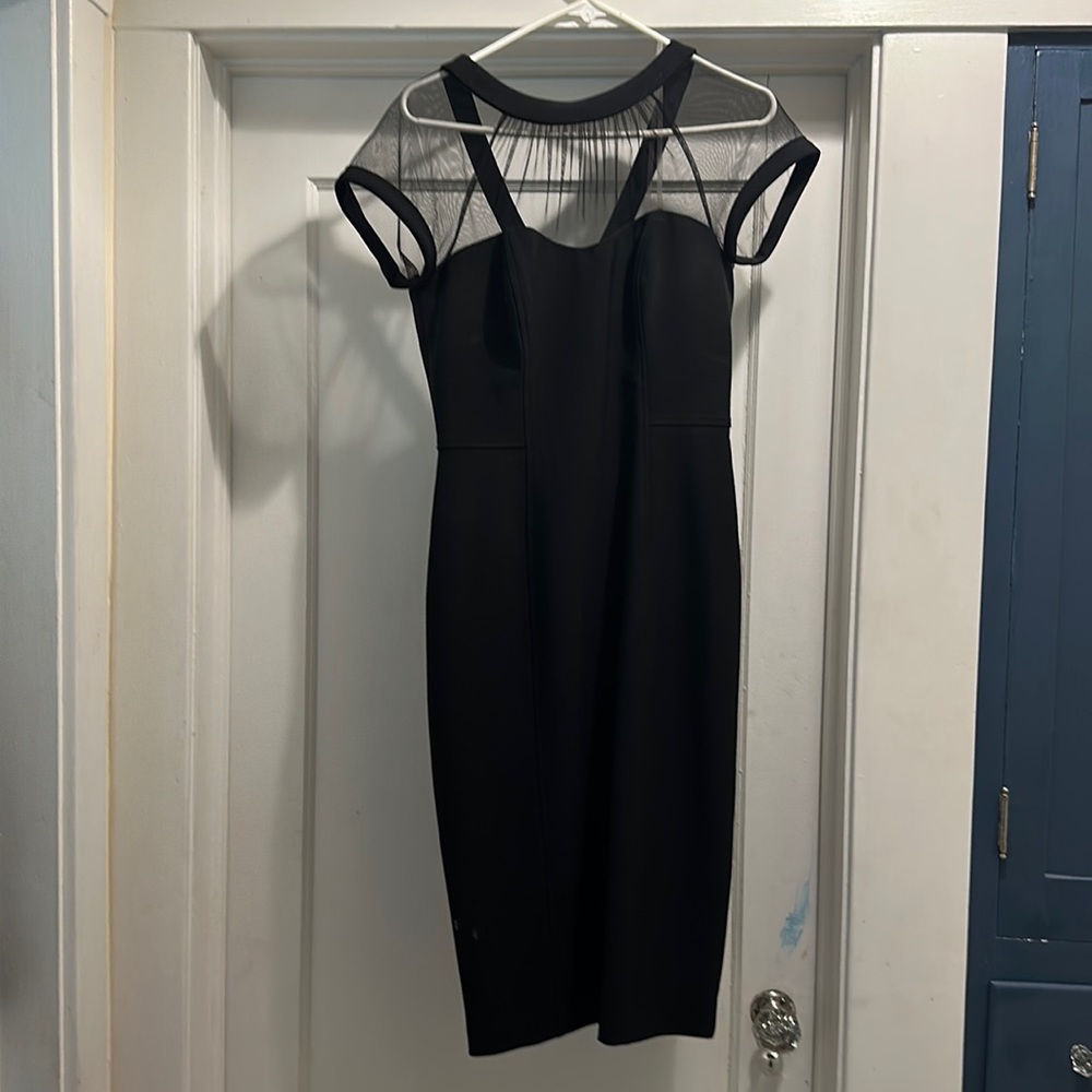 Black Maggy London illusion yoke cocktail dress